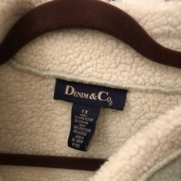 DENIM & CO Mint Green Fleece Jacket Coat, 1X - Picture 3 of 13